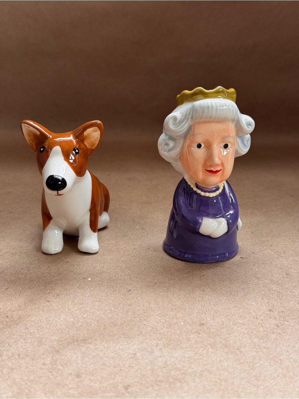 Novelty Queen and Corgi Ceramic Salt and Pepper Shakers